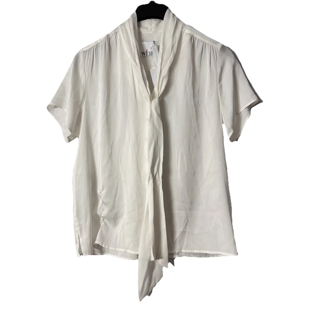 NWT Weill Paris Womens Silk Blend Short Sleeve Monroe Ecru Blouse Shirt‎ Size 2